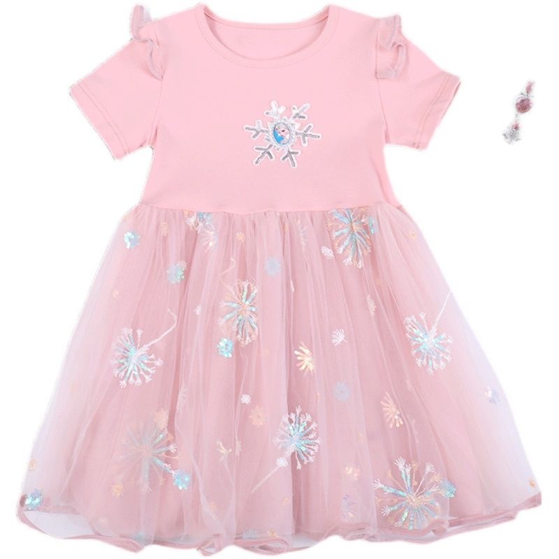 Đầm Công Chúa Elsa Phối Lưới Thiết Kế Mới Xinh Xắn Cho Bé Gái Từ 1-9 Tuổi