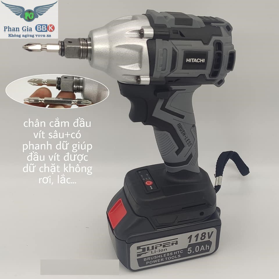 Máy siết bulong HITACHI 118V  Không Chổi Than 2 trong 1 mẫu mới 2020