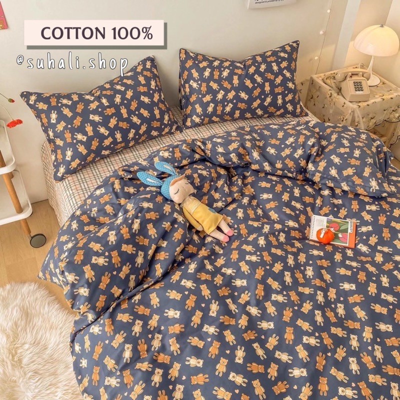 Cotton Gấu Xanh - Bộ vỏ chăn ga gối