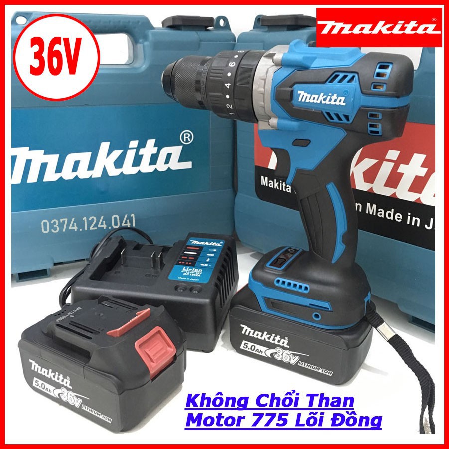 [Tặng 1 mũi khoan] Máy khoan pin MAKITA không chổi than 36v pin 10cell - Máy bắt vít đa năng, có búa