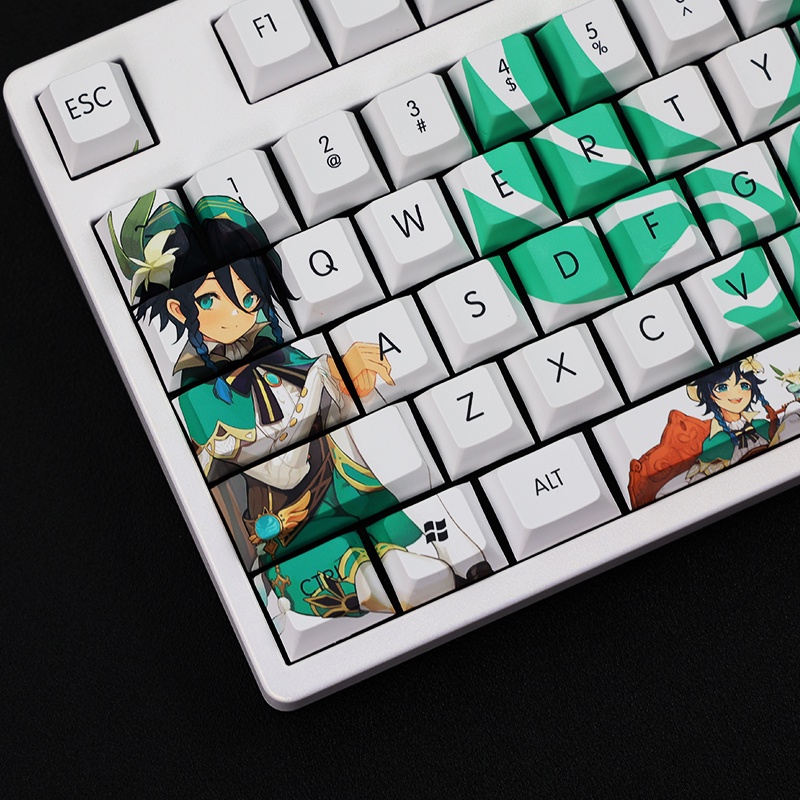 Keycap Genshin Impact Venti Bộ 108 Nút Bàn Phím OEM/Cherry Profile PBT Dye sub Keycaps Nhuộm Màu Xanh Lục Ngọc