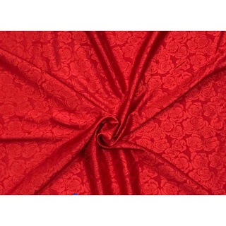 Vải áo dài gấm hoa hồng đỏ
