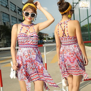 Bộ đồ bơi áo tắm biển nữ bikini 1 mảnh dáng váy vạt chéo - B1M001