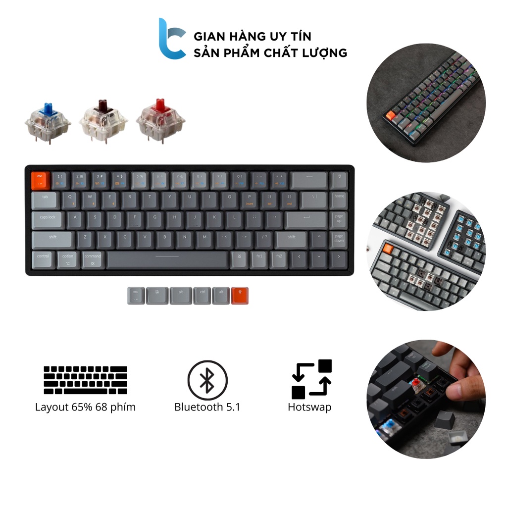 Bàn Phím Cơ Không Dây Keychron K6 Bản Nhôm Led RGB Có Hotswap, Switches Gateron, Keycap ABS, Bluetooth 5.1