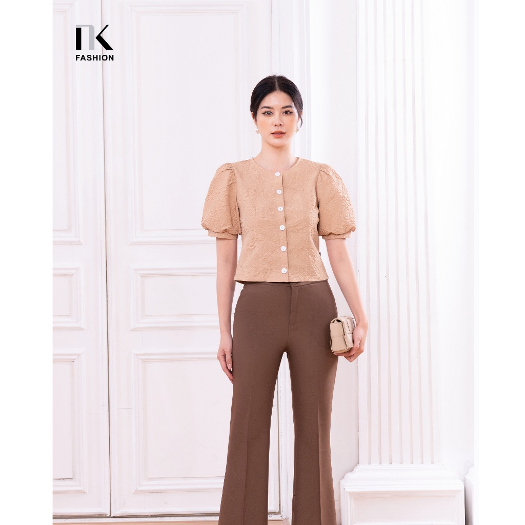 Áo Sơ Mi Nữ NK Fashion Hoa Dập Nổi Thiết Kế Tay Bồng Thanh Lịch Chất Liệu Vải Hàn Cao Cấp Không Nhăn Nhàu NKSM2204002