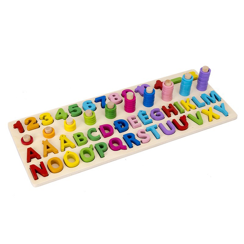 Bảng chữ cái và số cho bé kèm hình khối cột tính bậc thang, đồ chơi học tập