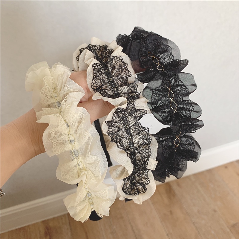 Băng Đô Vải Ren Bản Rộng Chống Trượt Phong Cách Hàn Quốc Cho Nữ