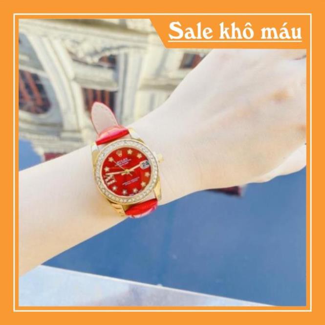 Đồng hồ Rolex nữ dây da viền kim cương nhẹ nhàng sang chảnh hottrend