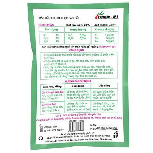 Phân bón hữu cơ sinh học Trimix N1 tốt cây xanh lá - dạng viên tan chậm (gói 700g)