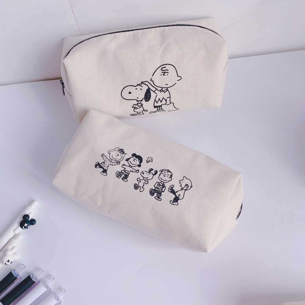 Túi Đựng Bút Vải Canvas Cỡ Lớn In Hoạt Hình Snoopy Dễ Thương Cho Học Sinh Ốp