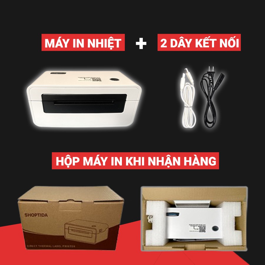 Máy in nhiệt Shoptida SP46 kèm 600 giấy in nhiệt a7 và khay, combo máy in đơn hàng tự dán bảo hành 12 tháng