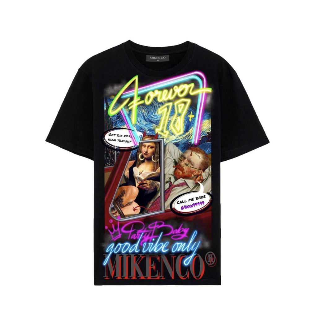 Áo MIKENCO Cao Cấp CHÍNH HÃNG nam nữ, Áo thun Mikenko tay lỡ in hình Vangogh 5D check app xịn E22