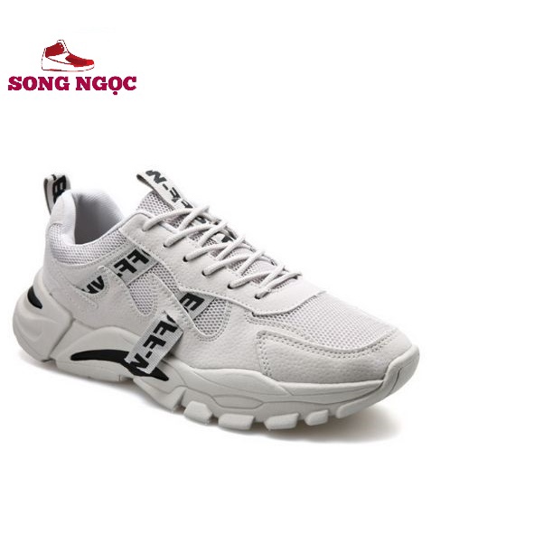 Giày Thể Thao Nam Giày sneaker nam -  Giày nam Màu trắng sữa dáng đẹp đế tăng chiều cao 4cm MS07
