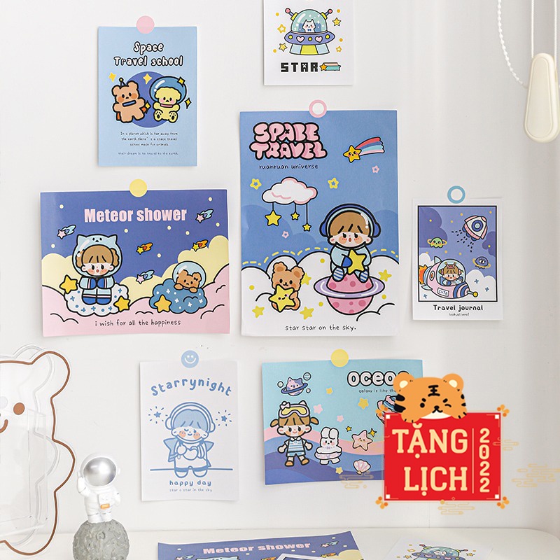 Ảnh trang trí bàn học THỎ STATIONERY decal phụ kiện trang trí decor set poster dán tường cute dễ thượng giá rẻ cho bé