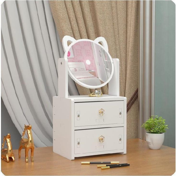 [ HÀNG LOAỊ 1 ] Bàn Trang Điểm Mini 2 Tầng Có Gương Mèo Hello Kitty Bằng Gỗ Nhựa Để Phòng Ngủ - Nhỏ Gọn Đựng Mỹ Phẩm