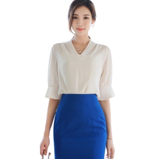 Áo sơ mi cổ v tay xòe nơ cách điệu - qa0140