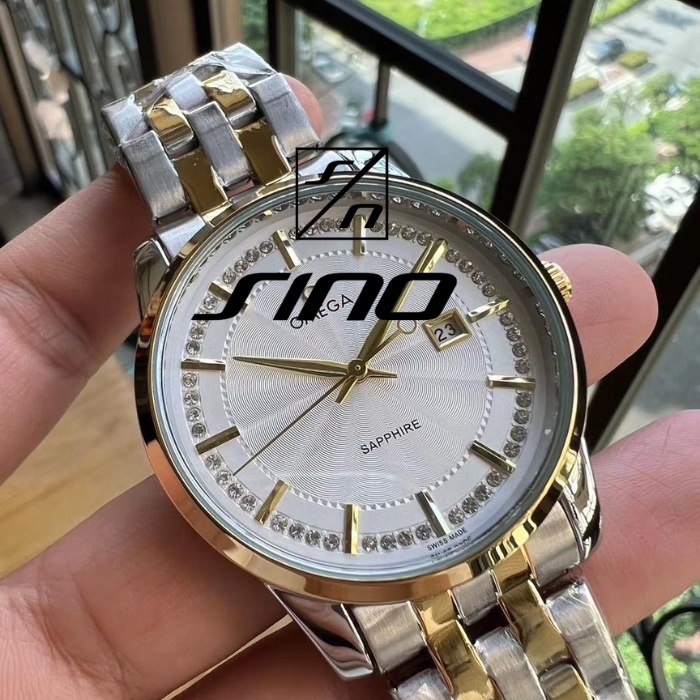 Đồng Hồ - Đồng Hồ Nam Omega Dây Thép Đúc Đặc Cao Cấp - Mặt Đính Đá Nhận Tạo Sang Trọng - Mặt Siêu Mỏng 7mm