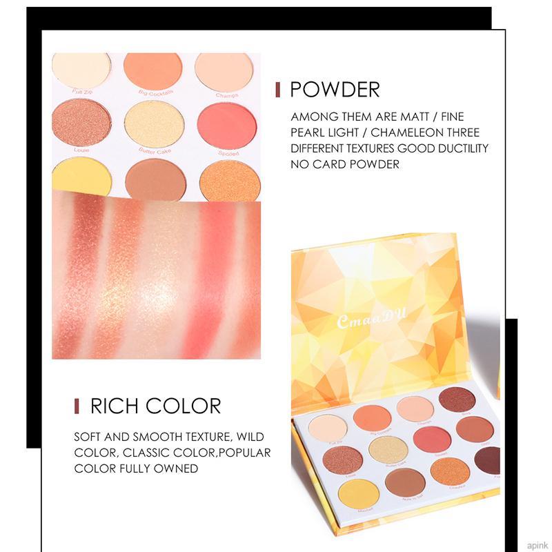 Bảng phấn mắt 12 màu lì/ nhũ ngọc trai kháng nước tự nhiên CmaaDu