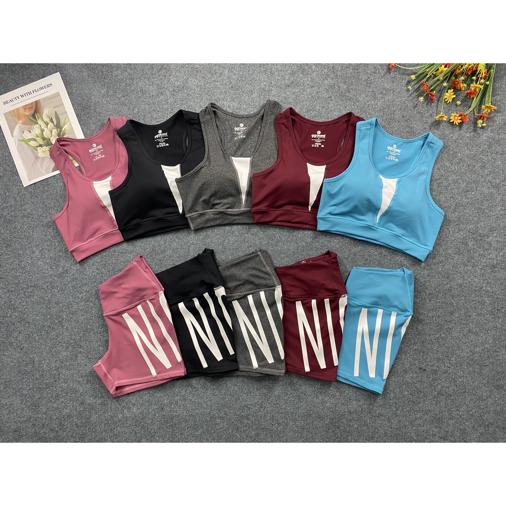 { free ship } Set đùi bra cạp cao ,áo kèm mút tập gym yoga aerobic nữ chất thun lạnh 4 chiều co giãn