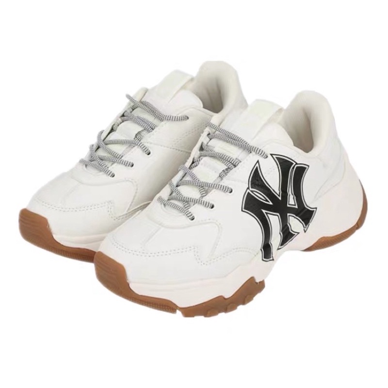 Giày Sneaker Mlb NY Đen Đế Nâu, Giày Thể Thao MLB NY Đế Nâu Da Bò Tăng Chiều Cao 4cm -Sneaker.shop