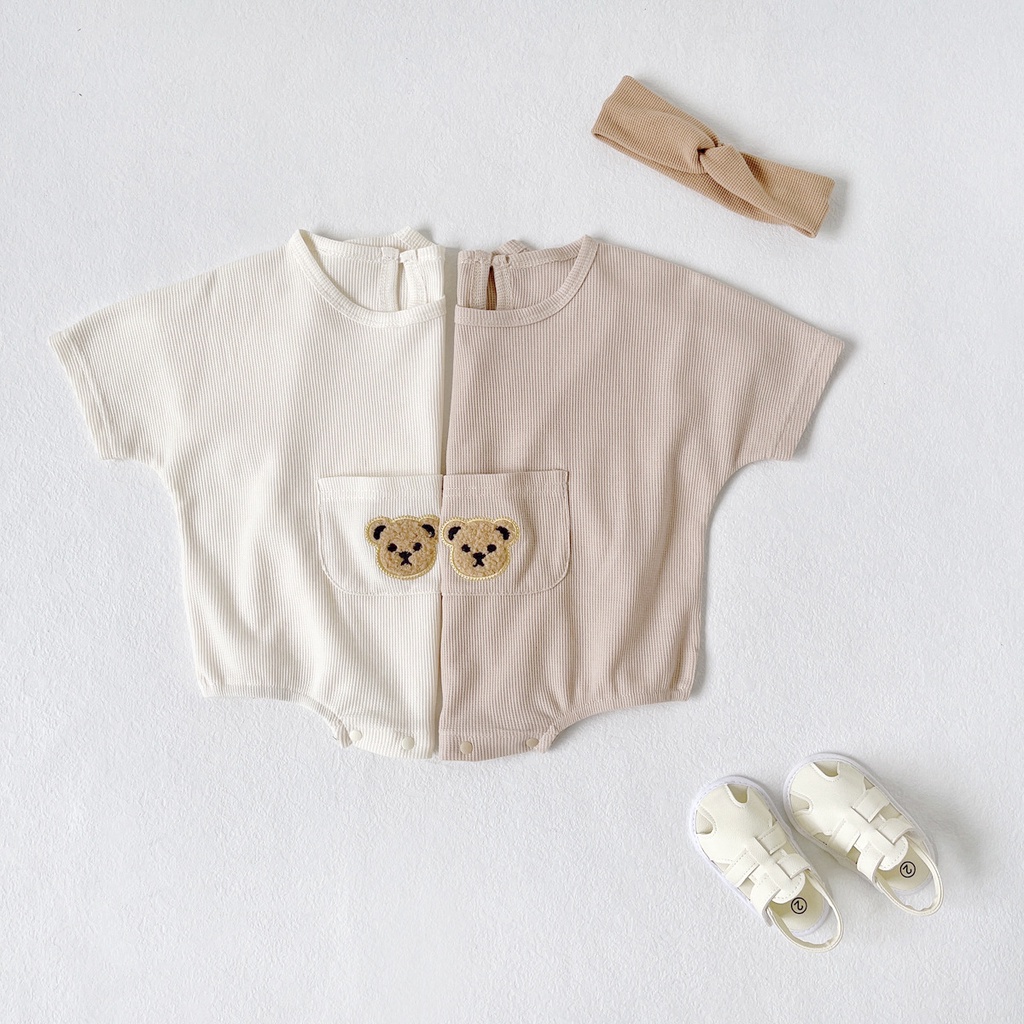 Áo Liền Quần Tay Cánh Dơi In Hình Gấu Dễ Thương Thời Trang Mùa Hè Cho Bé Sơ Sinh