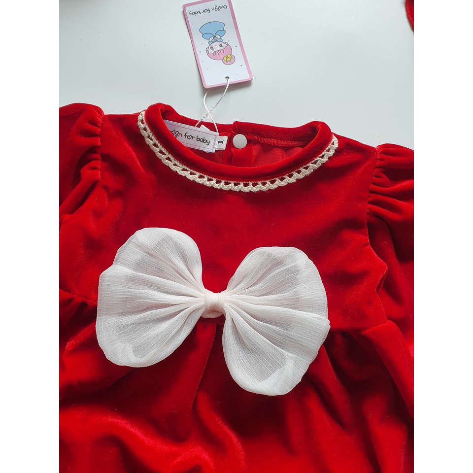 Body nhung đỏ thu đông cho bé TẶNG KÈM MŨ VÀ GIÀY VẢI