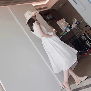 Đầm váy freesize trắng sát nách thắt eo