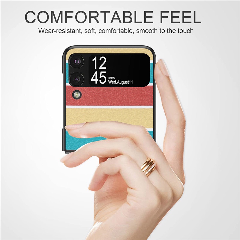 Ốp Điện Thoại Da Pu Kẻ Sọc Chống Sốc Thời Trang Cho Samsung Galaxy Z Flip 4 Samsung Galaxy Z Flip 3