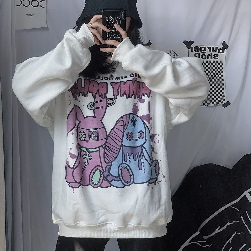 áo nỉ sweater cổ tròn dáng rộng in họa tiết hoạt hình thời trang mùa đông | BigBuy360 - bigbuy360.vn