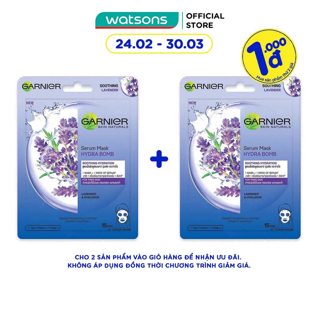 Mặt Nạ Garnier Serum Mask Hydra Bomb Soothing Hydration Tinh Chất Hoa Oải Hương Mềm Mịn Da 28g
