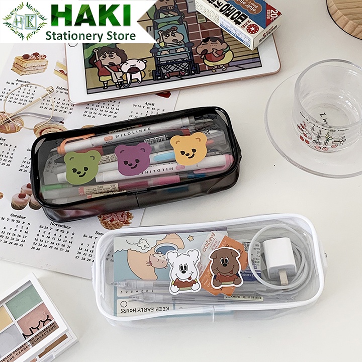 Túi đựng bút trong suốt HAKI bằng nhựa PVC cute dễ thương TB06
