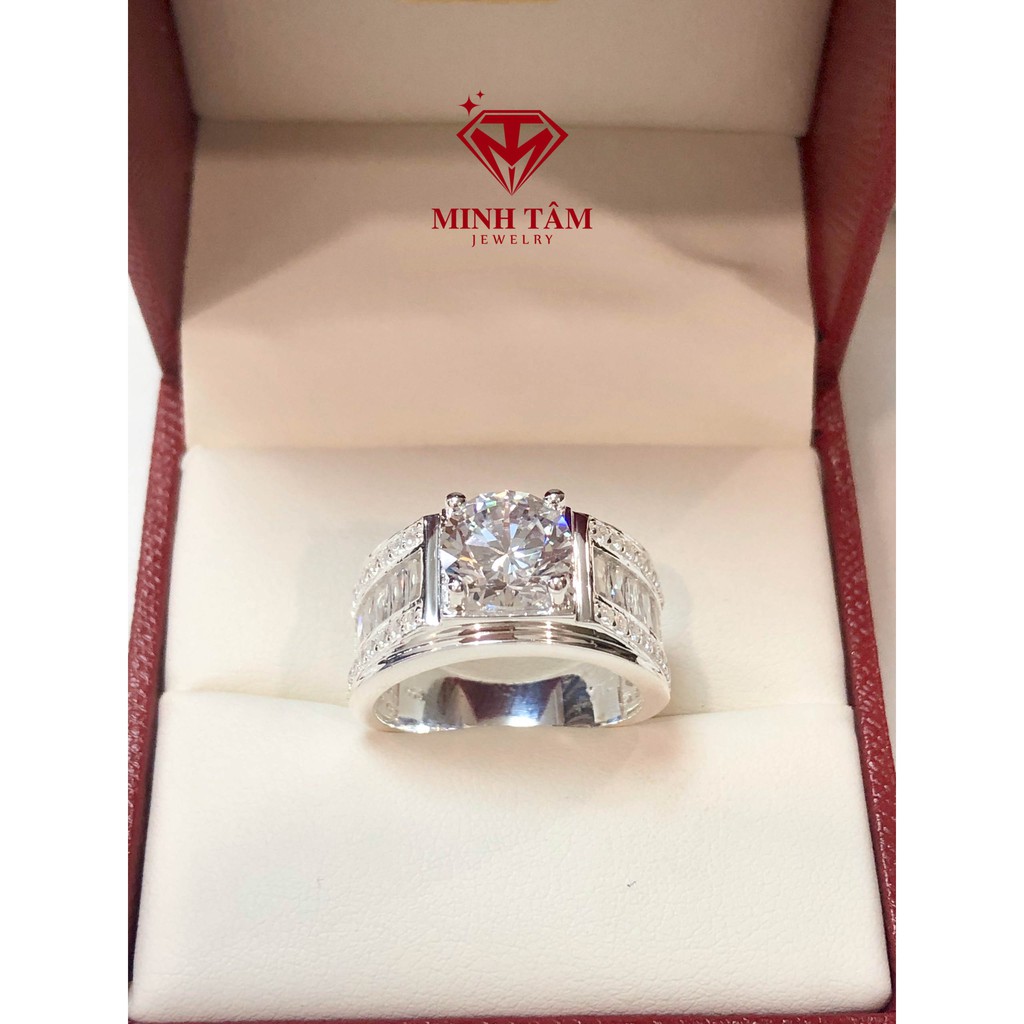 Nhẫn bạc nam ổ đá chủ 7 ly bạc 950,Nhẫn nam ổ đá cao 7 ly bạc 950 cao cấp-Minh Tâm Jewelry