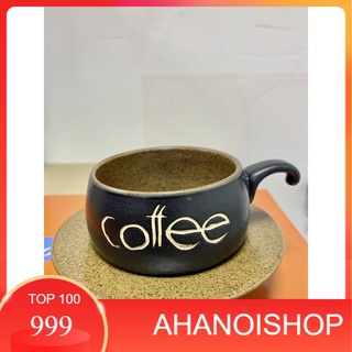 [NH] Set cốc tách+đĩa cafe coffee nóng bằng gốm sứ Bát Tràng cao cấp men đen lòng nâu sang chảnh dày dặn đẹp (110ml)