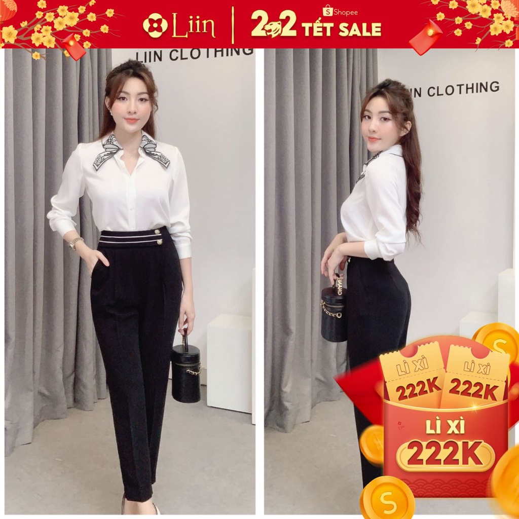 Áo Sơ Mi form công sở thiết kế Trắng cách điệu Cổ Thêu họa tiết xinh xắn Liin Clothing SM3795