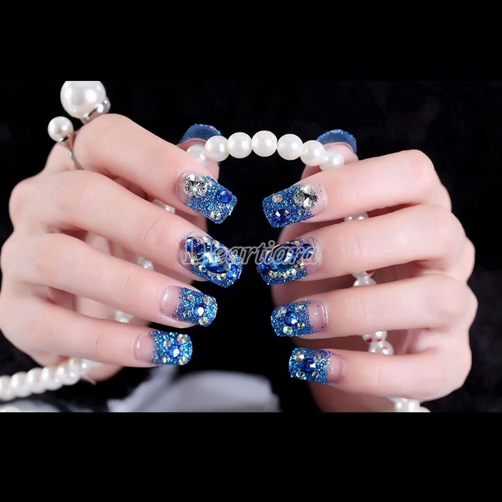 [Hàng mới về] Set 24 móng tay giả đính đá xinh xắn thời trang