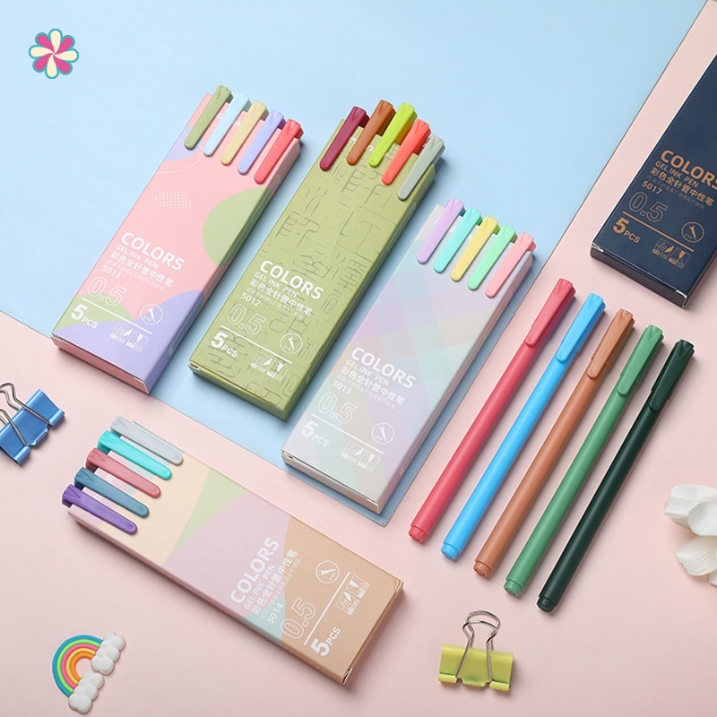 Set 5 bút mực gel màu macaron 0.5mm phong cách vintage