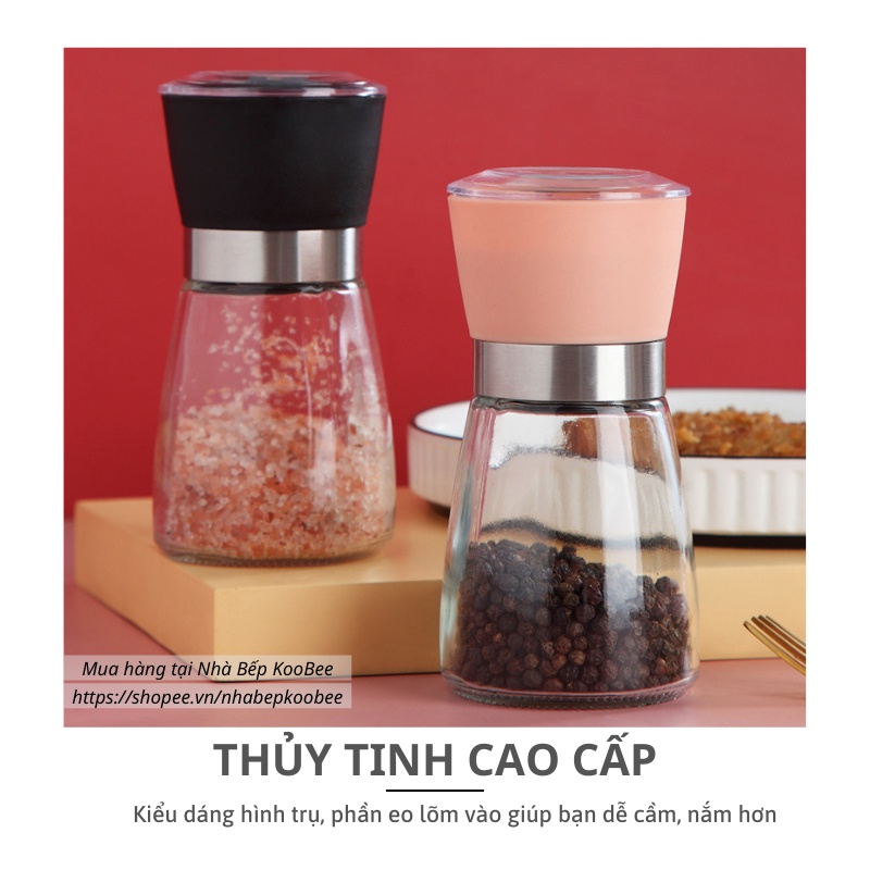 Lọ xay hạt tiêu cầm tay cao cấp KooBee - Máy xay hạt tiêu đen, tiêu sọ, muối hồng, ớt khô đa năng tiện dụng (SC09)