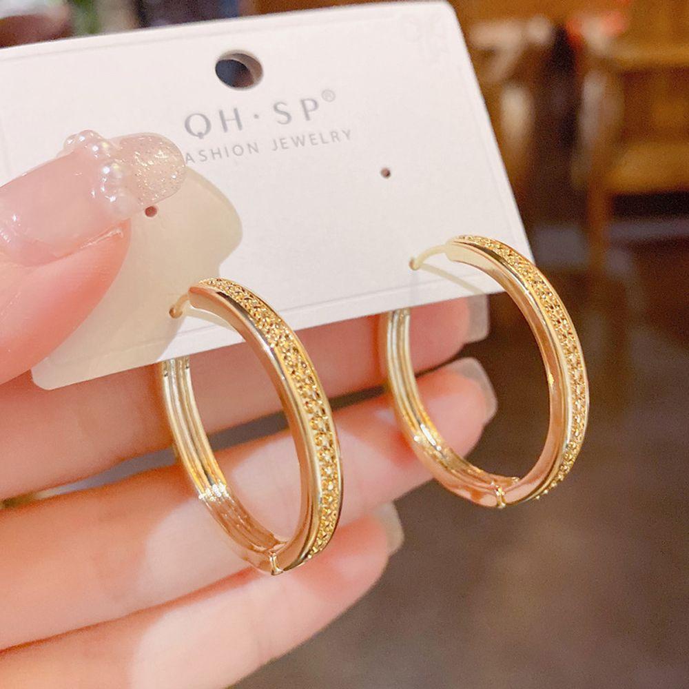 QQMALL Bông Tai Dạng Vòng Tròn Màu Sắc Trơn Phong Cách Vintage Dành Cho Nữ
