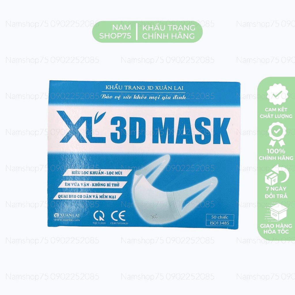 [CÓ SẴN] Hộp 50 Chiếc Khẩu Trang 3D Mask Xuân Lai Chính Hãng XL Màu Trắng From Rộng Không Đau Tai Kháng Khuẩn Ôm Mặt