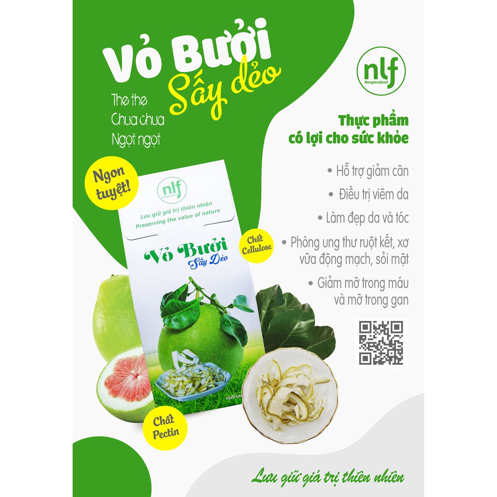 Vỏ Bưởi Sấy Dẻo Nông Lâm Food (Dried Pomelo Peel) - 100% Từ Thiên Nhiên