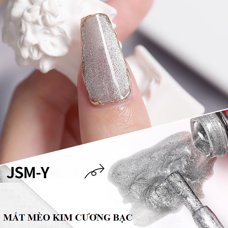 Sơn mắt mèo kim cương sơn gel AS móng tay tone màu bạc vàng và cầu vồng mã JSM 15ml