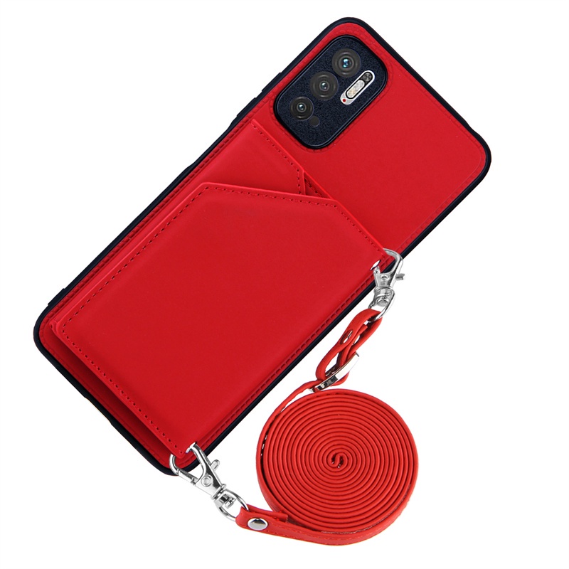 Bao Da Điện Thoại Có 3 Ngăn Đựng Thẻ Kèm Dây Đeo Cổ Dài Cho Xiaomi Redmi Note 10 5g / Pro