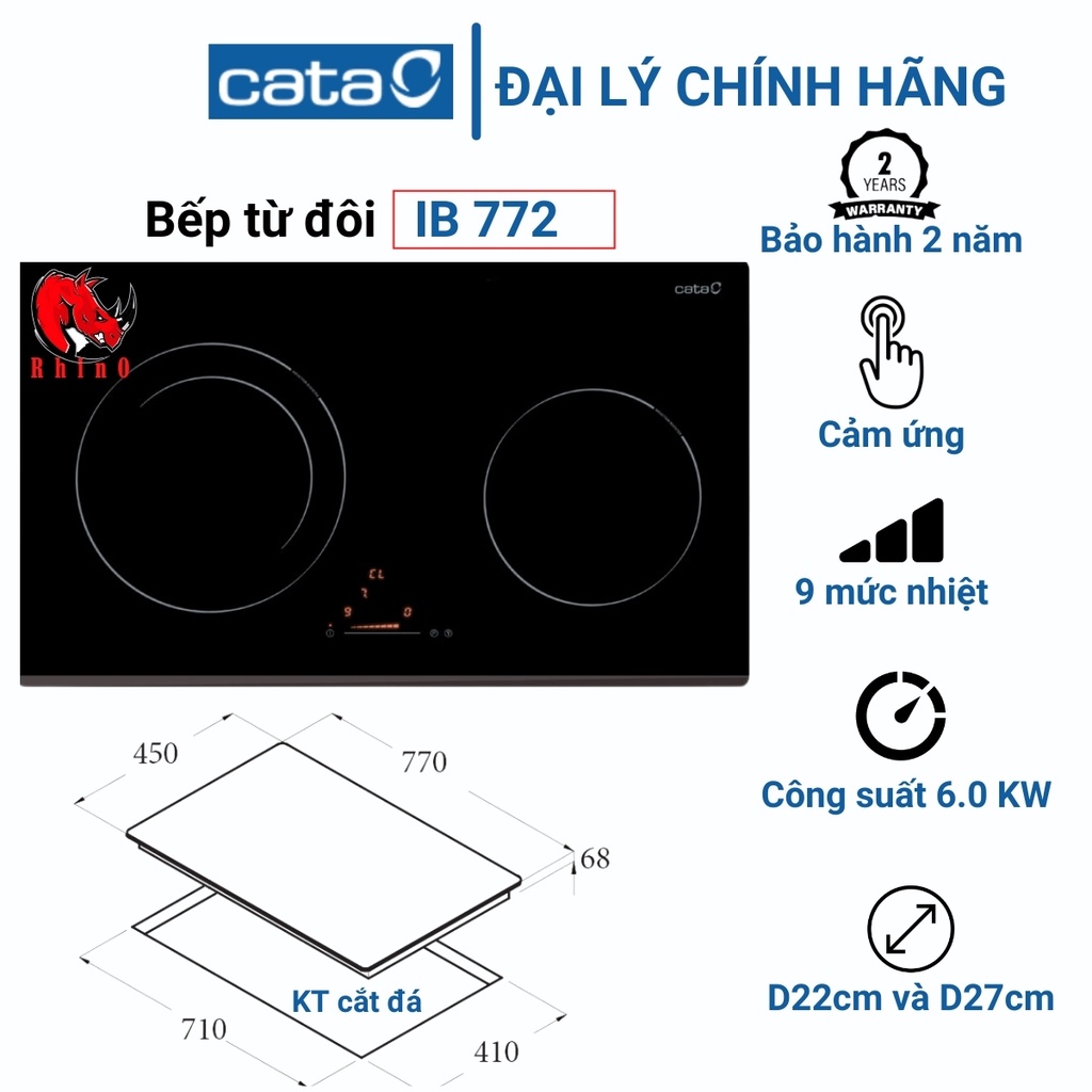 Bếp Từ Hai Vùng Nấu CATA IB 772, Công Suất Lớn 6.0kW, Nhập Khẩu Từ Châu Âu, Bảo Hành Chính Hãng 02 Năm, ALC Phân Phối