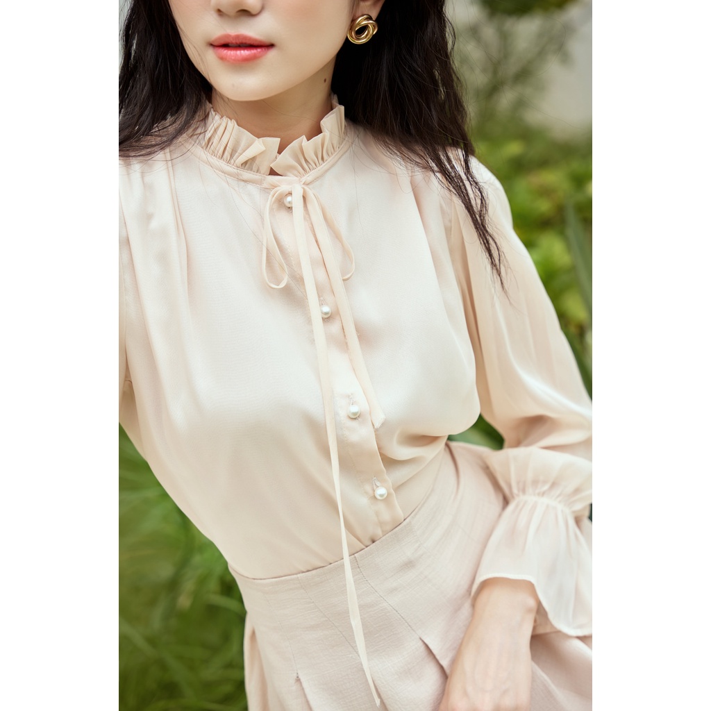 Set bán lẻ gồm áo sơ mi công sở, chân váy midi dáng dài OLI YAME