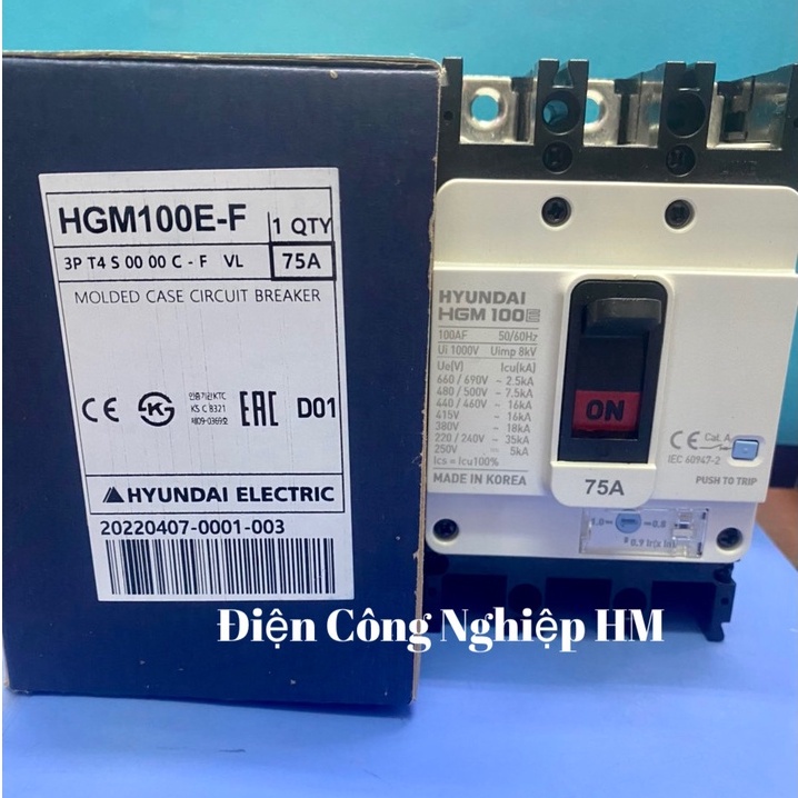 Aptomat MCCB 3 Pha HGM100E-F Hyundai dòng 63A~100A - Chính Hãng, Át Tô Mát Khối Cầu Dao Điện 3P
