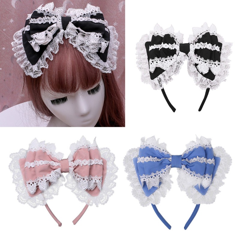 Băng Đô Cài Tóc Hình Nơ Phối Ren Phong Cách Lolita Nhật Bản | BigBuy360 - bigbuy360.vn