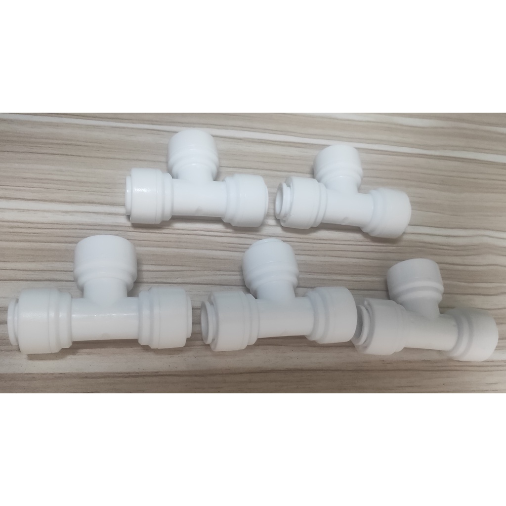Com bo 5 tê dây 10 đều nối nhanh, tê máy lọc nước, cút nối nhanh 3 đầu d10