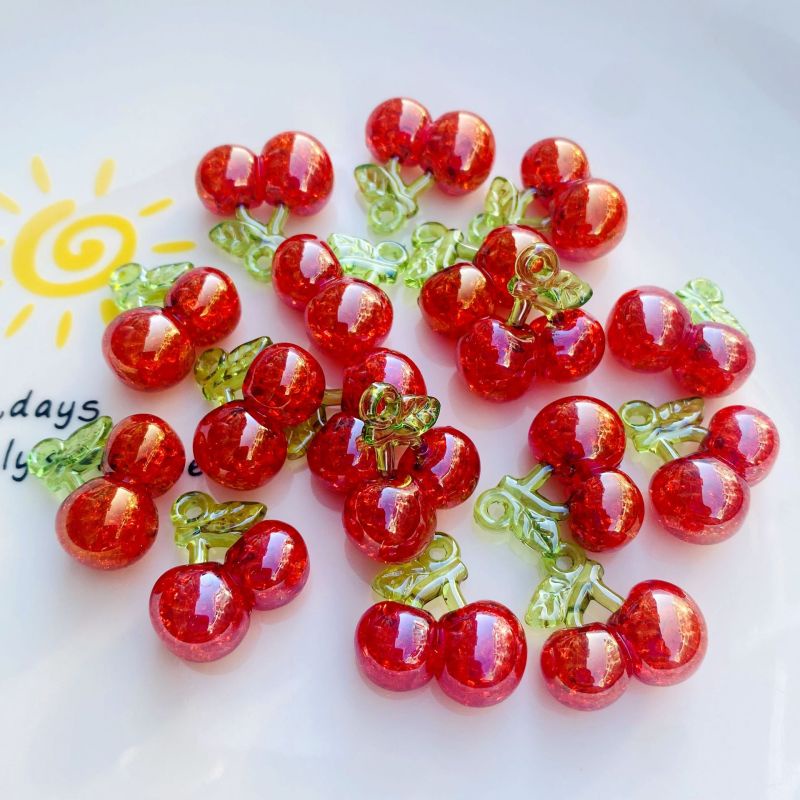 Set 10 Mặt Vòng cổ Hình Quả Cherry 3D Bằng Nhựa Resin