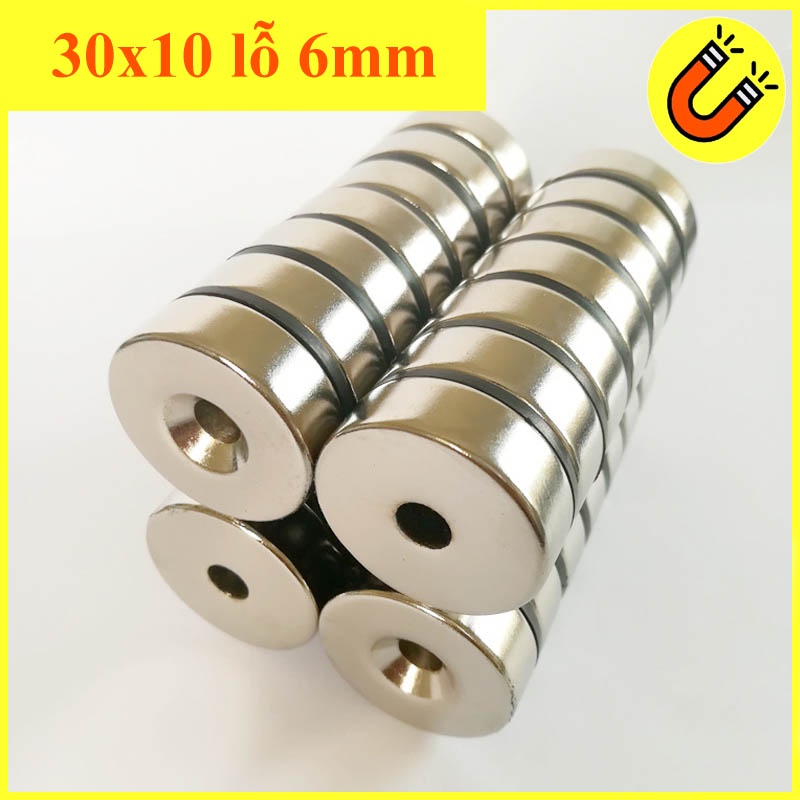 Nam châm đất hiếm loại có lỗ 30x10 lỗ 6mm từ tính siêu mạnh