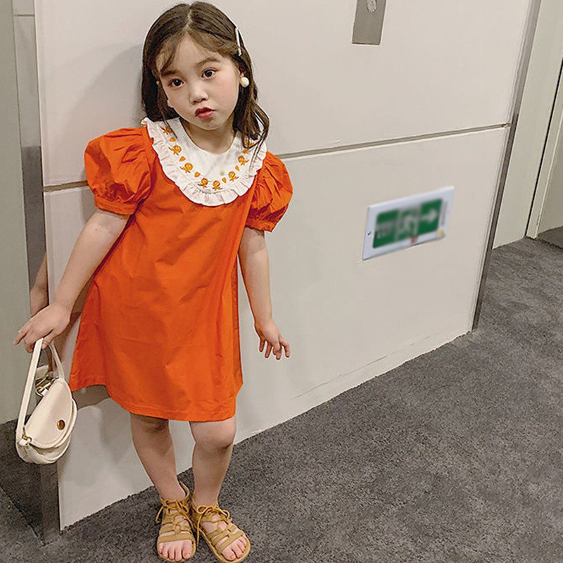 Đầm công chúa cổ tròn tay phông phong cách Hàn Quốc cho bé gái